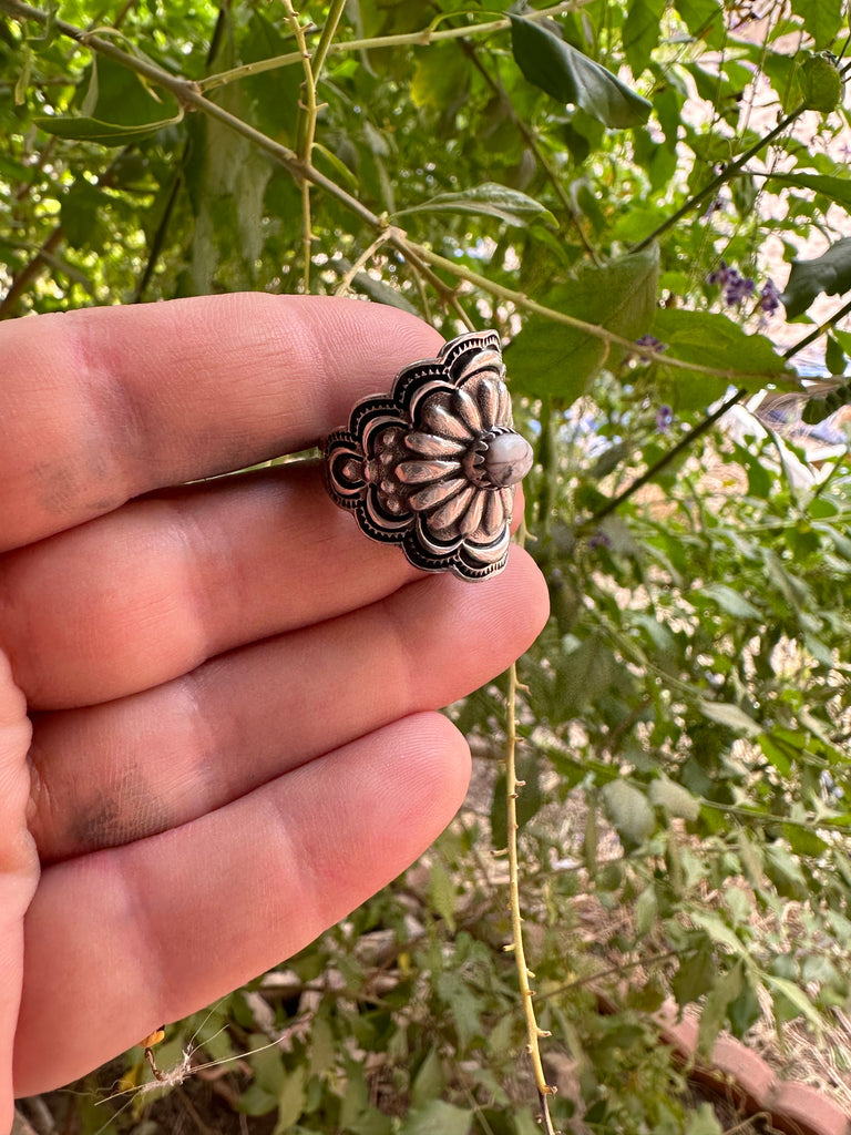 Beautiful Concho Handmade White Buffalo And Sterling Silver Adjustable Ring Jewelry & Watches:Ethnic, Regional & Tribal:Native American:Rings Nizhoni Traders LLC   