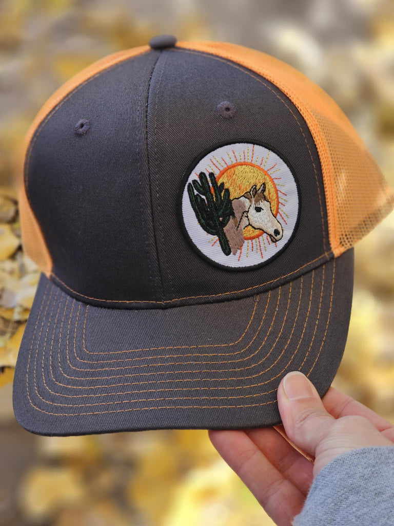 Circle Sun Horse & Cactus Patch Trucker Hat patch trucker hat The Cinchy Cowgirl