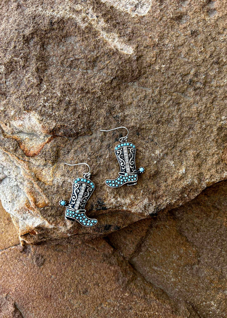 Cowboy Boot Dangle Earrings Earrings Blue Tortoise