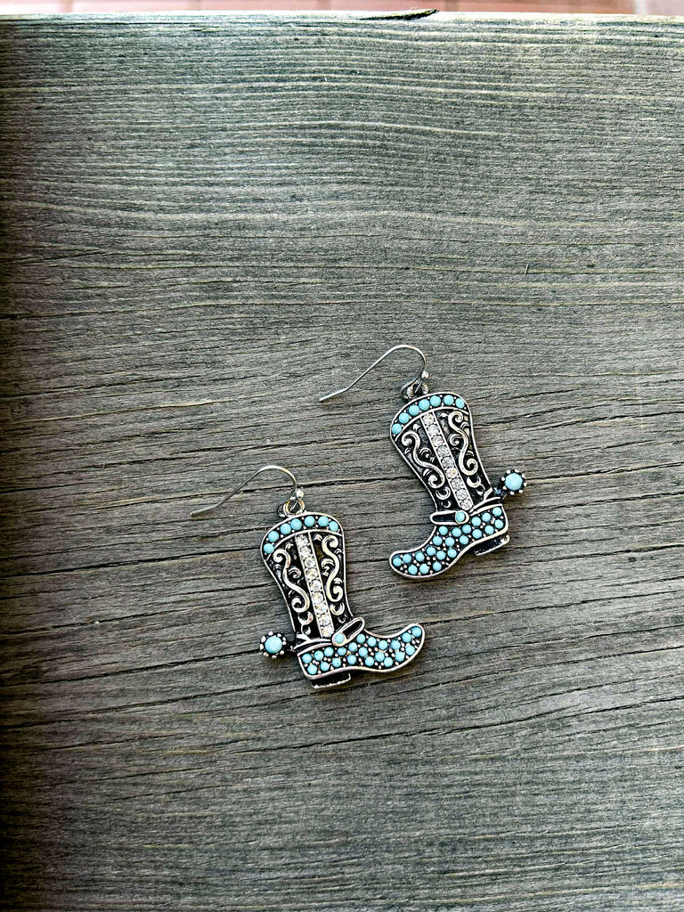 Cowboy Boot Dangle Earrings Earrings Blue Tortoise