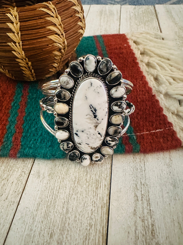 Navajo White Buffalo & Sterling Silver Cluster Cuff Bracelet Jewelry & Watches:Ethnic, Regional & Tribal:Bracelets & Charms Silver Mountain   