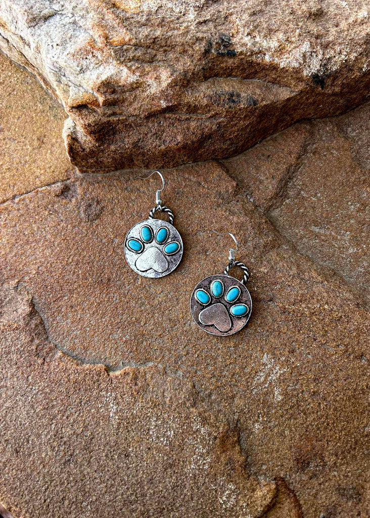 Paw Print Dangle Earrings Earrings Blue Tortoise