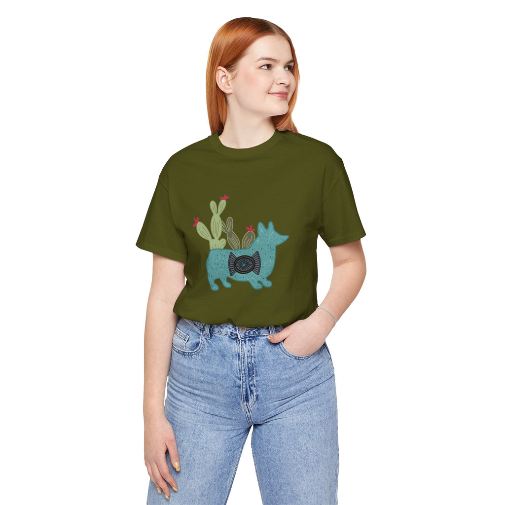 Turquoise Cactus Corgi Short Sleeve Graphic Tee [Multiple Colors] T-Shirt Printify