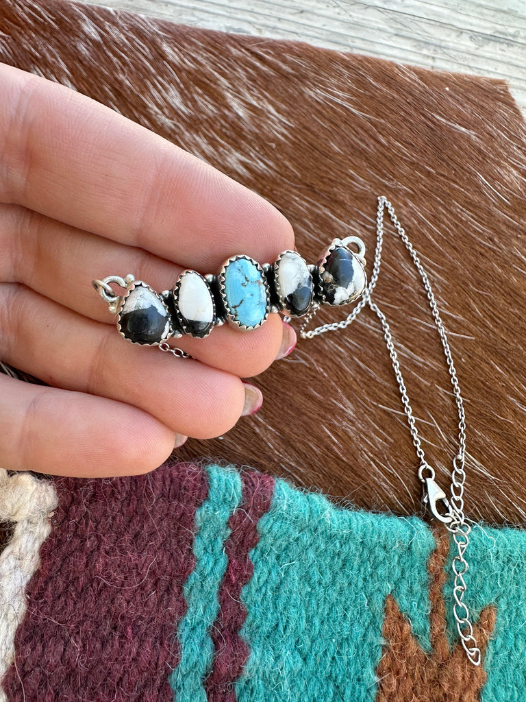 Handmade Sterling Silver, Golden Hills Turquoise & White Buffalo Bar Necklace Jewelry & Watches:Ethnic, Regional & Tribal:Necklaces & Pendants Nizhoni Traders LLC