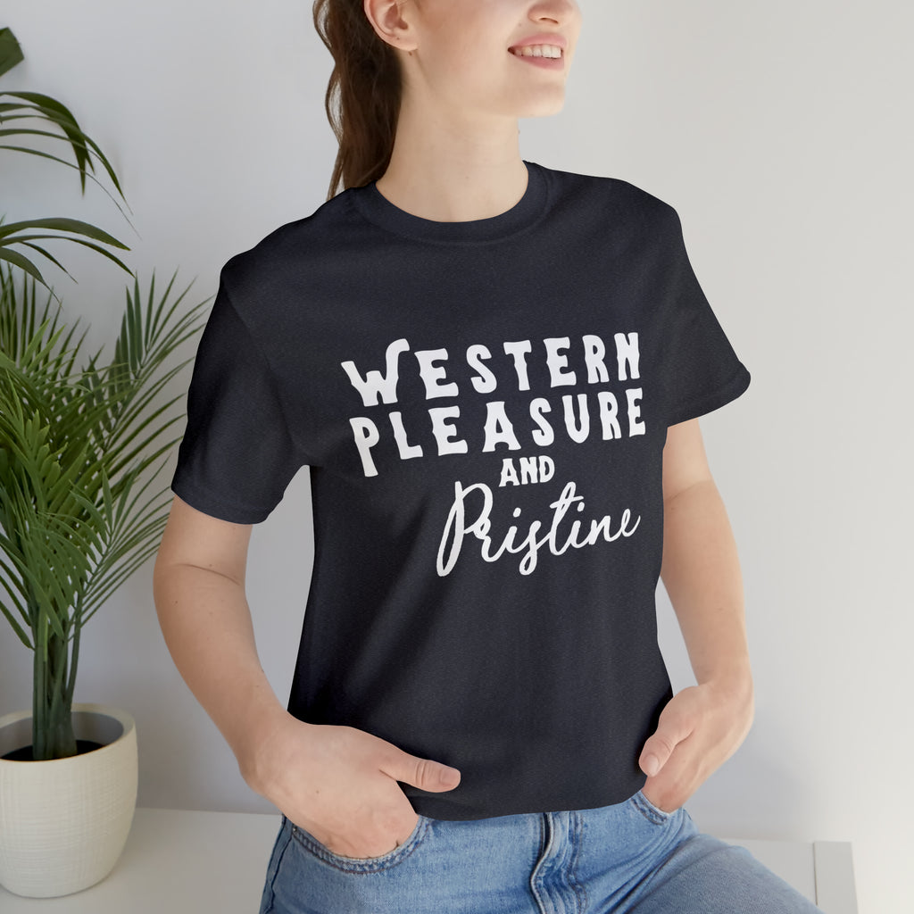 Western Pleasure & Prisitine Short Sleeve Tee Horse Riding Discipline Tee Printify Heather Navy XS 