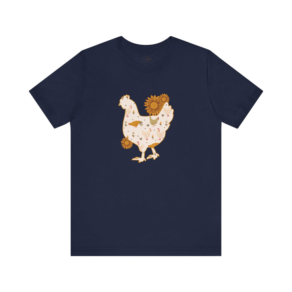 Sunflower Chicken Short Sleeve Graphic Tee T-Shirt Printify Navy XS