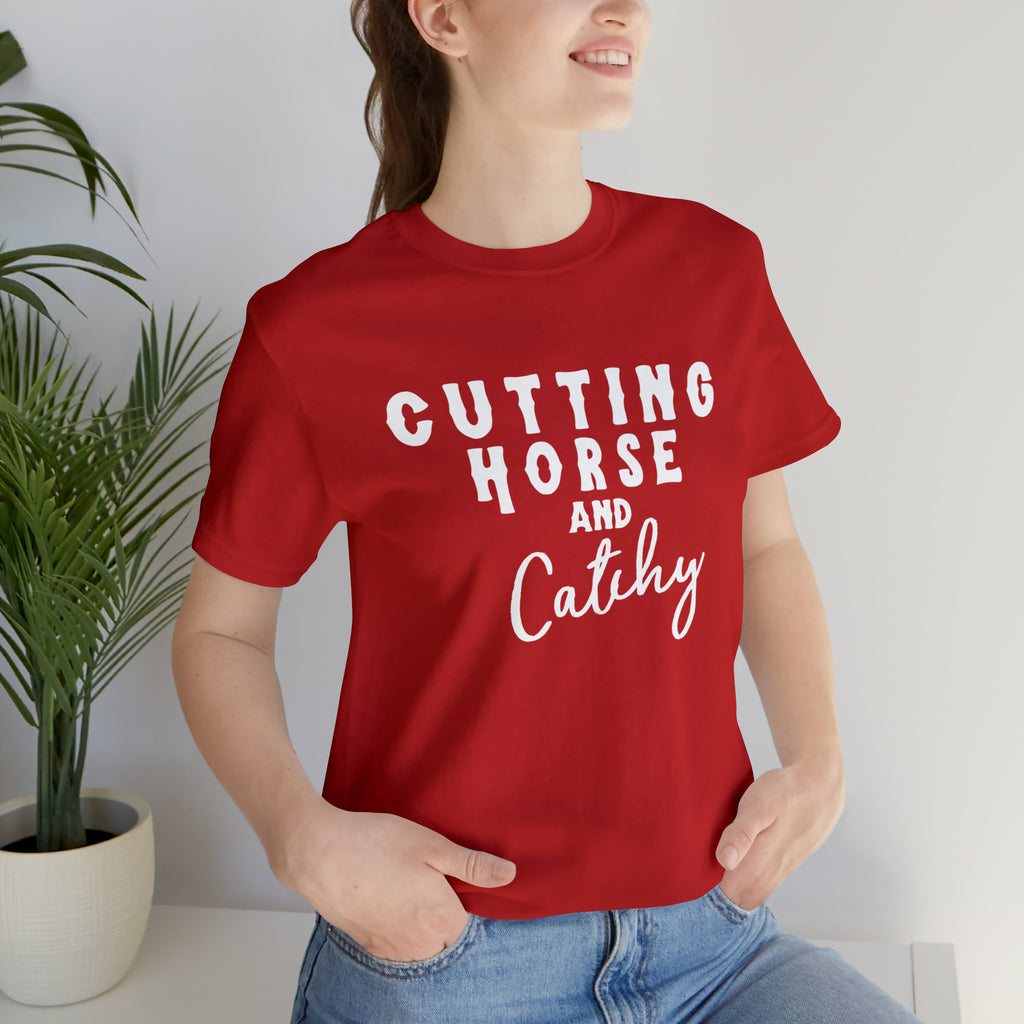 Cutting Horse & Catchy Short Sleeve Tee Horse Riding Discipline Tee Printify Red XS 