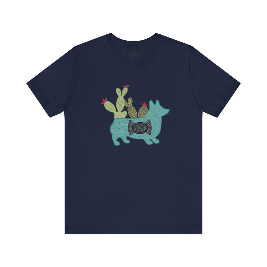 Turquoise Cactus Corgi Short Sleeve Graphic Tee [Multiple Colors] T-Shirt Printify Navy XS