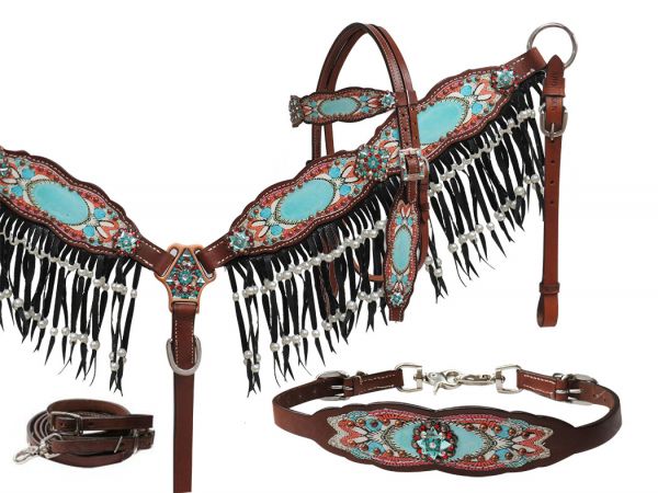 Antique Overlay Fringe Headstall Set headstall set Shiloh   