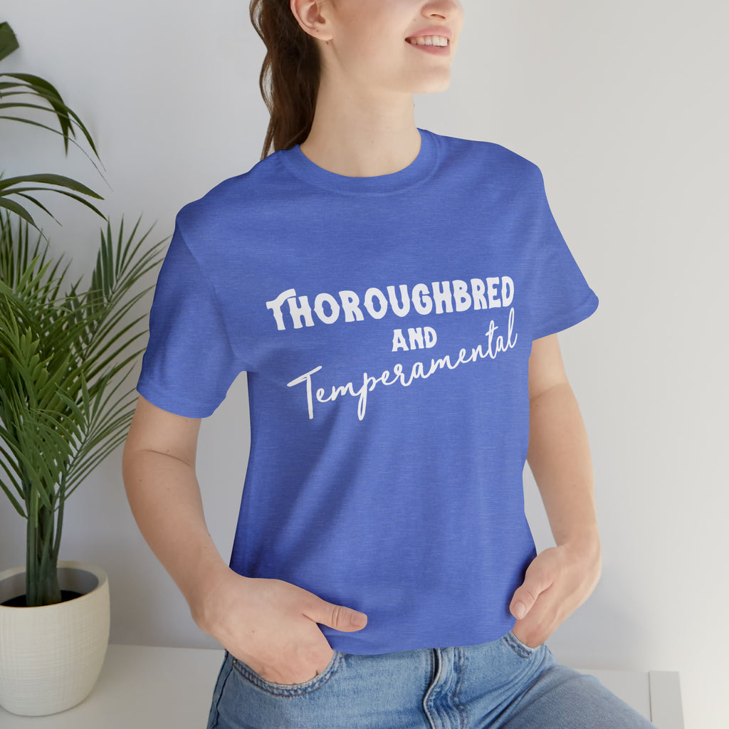 Thoroughbred & Temperamental Short Sleeve Tee Horse Color Shirt Printify Heather Columbia Blue XS 