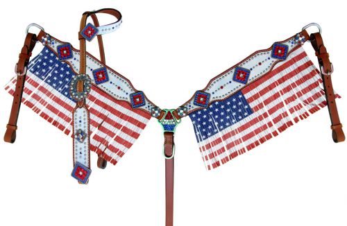 American Flag Fringe Headstall Set headstall set Shiloh   