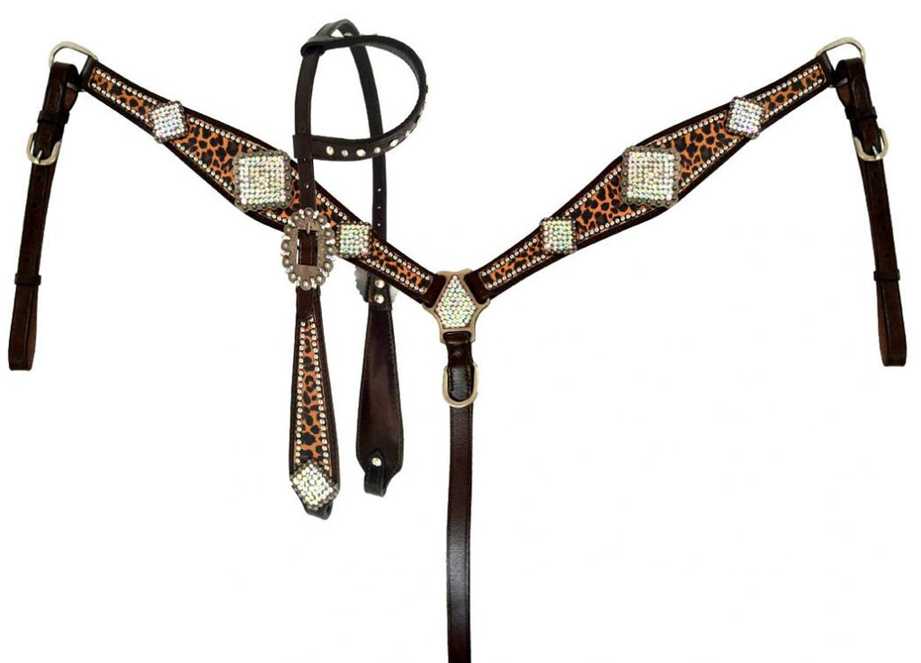 Cheetah & Rhinestone Headstall Set headstall set Shiloh   