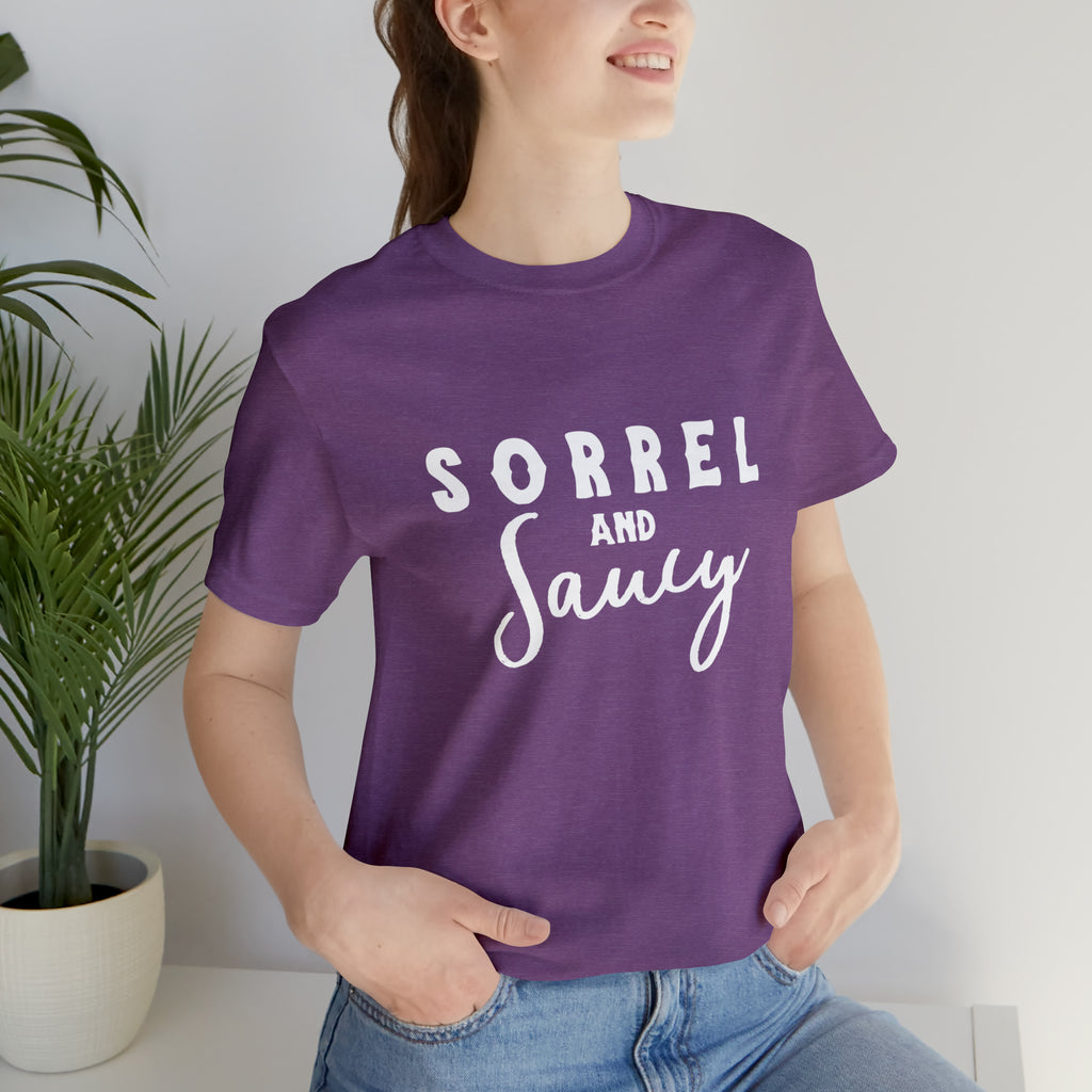 Sorrel & Saucy Short Sleeve Tee Horse Color Shirt Printify Heather Team Purple XS