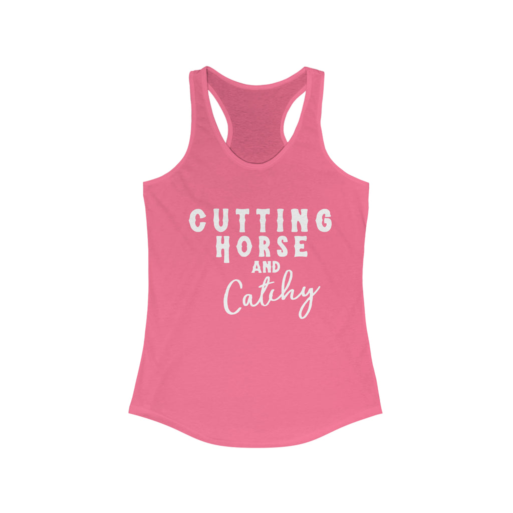 Cutting Horse & Catchy Racerback Tank Horse Riding Discipline Tee Printify XS Solid Hot Pink 