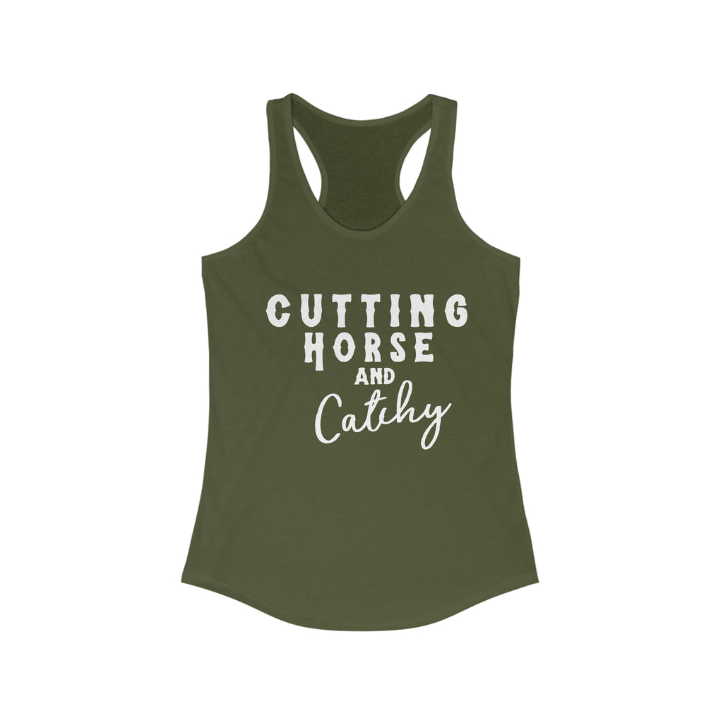 Cutting Horse & Catchy Racerback Tank Horse Riding Discipline Tee Printify XS Solid Military Green 