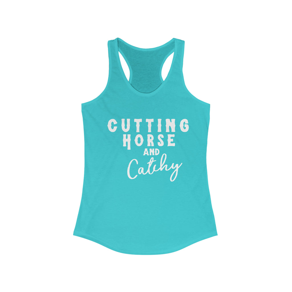 Cutting Horse & Catchy Racerback Tank Horse Riding Discipline Tee Printify XS Solid Tahiti Blue 