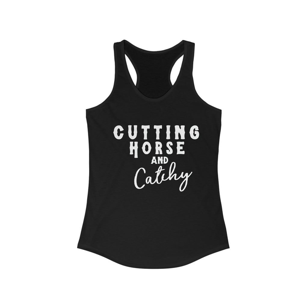 Cutting Horse & Catchy Racerback Tank Horse Riding Discipline Tee Printify XS Solid Black 