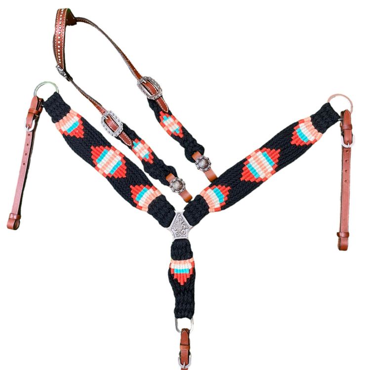 PONY Black & Red Corded One Ear Headstall Set headstall set Shiloh   