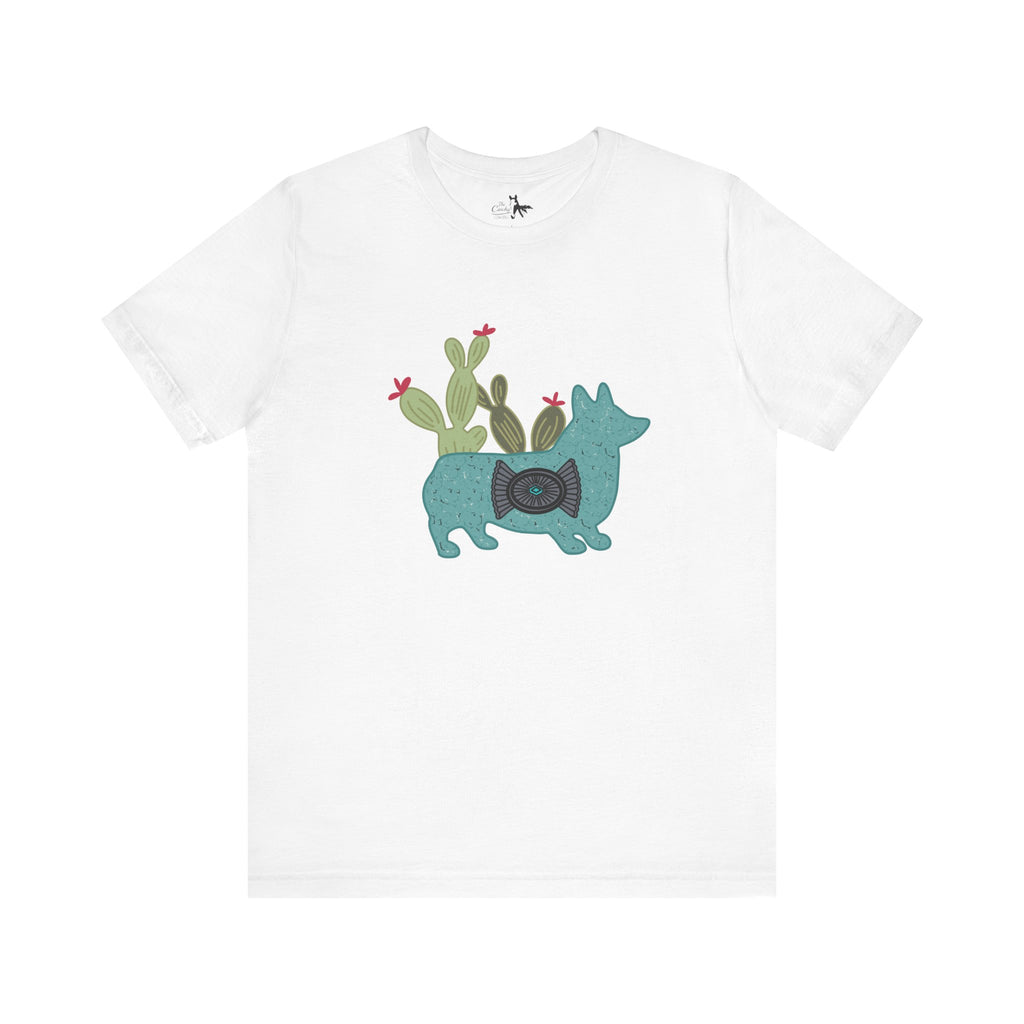 Turquoise Cactus Corgi Short Sleeve Graphic Tee [Multiple Colors] T-Shirt Printify White L