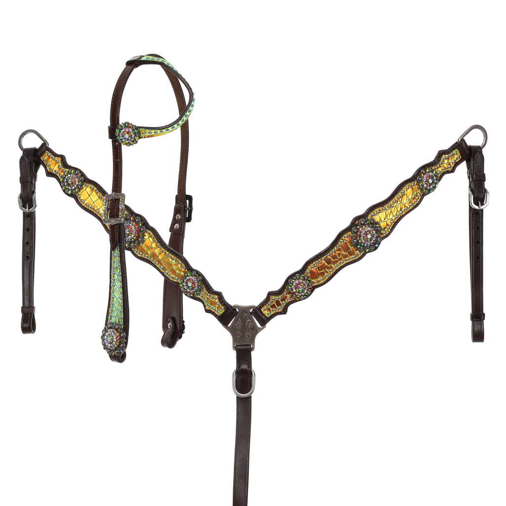 Yellow Green Neon Gator Headstall Set headstall set Shiloh