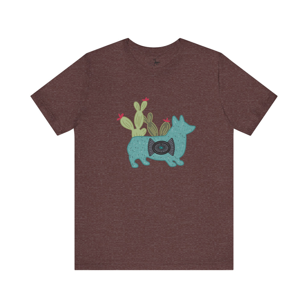 Turquoise Cactus Corgi Short Sleeve Graphic Tee [Multiple Colors] T-Shirt Printify Heather Maroon XS