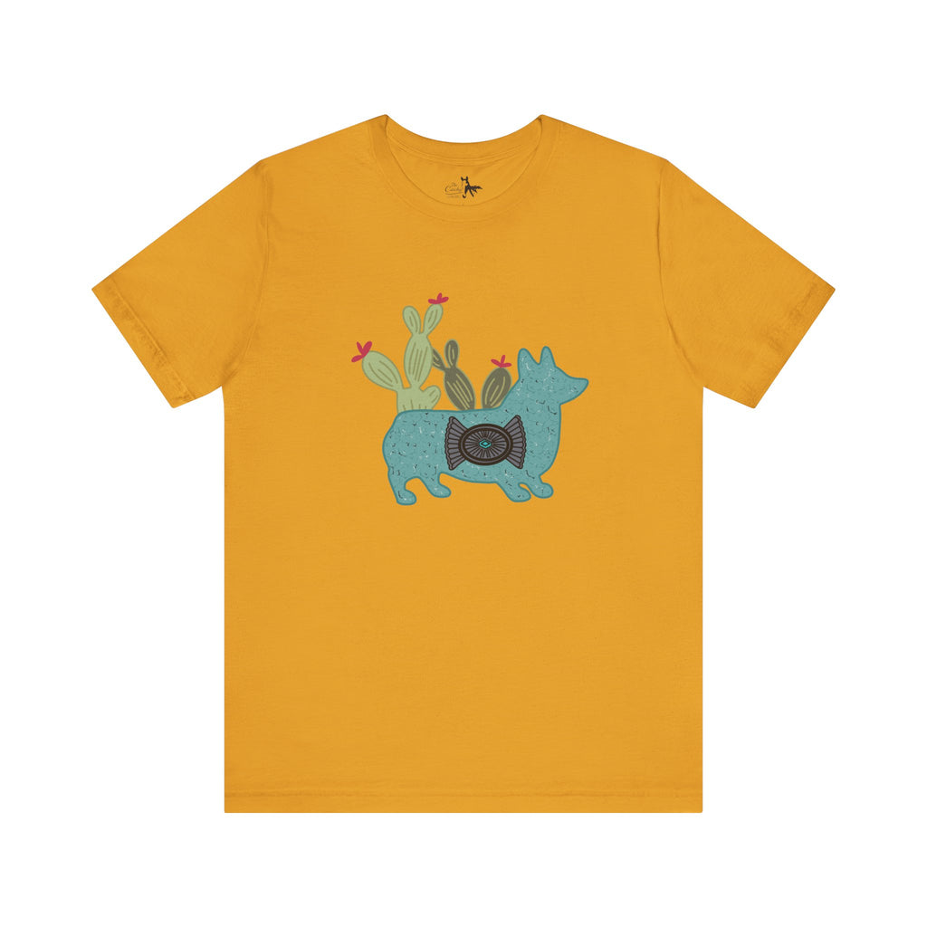 Turquoise Cactus Corgi Short Sleeve Graphic Tee [Multiple Colors] T-Shirt Printify Mustard XS