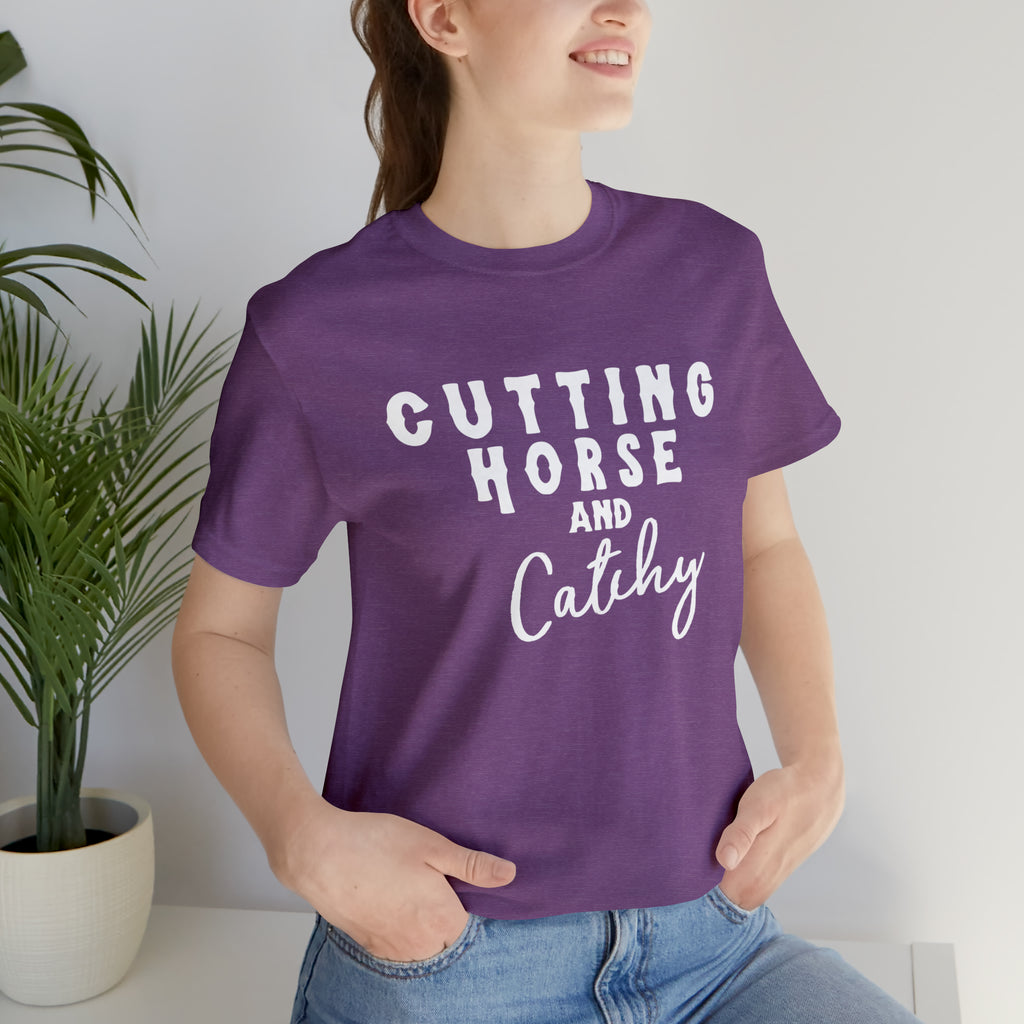 Cutting Horse & Catchy Short Sleeve Tee Horse Riding Discipline Tee Printify Heather Team Purple XS 