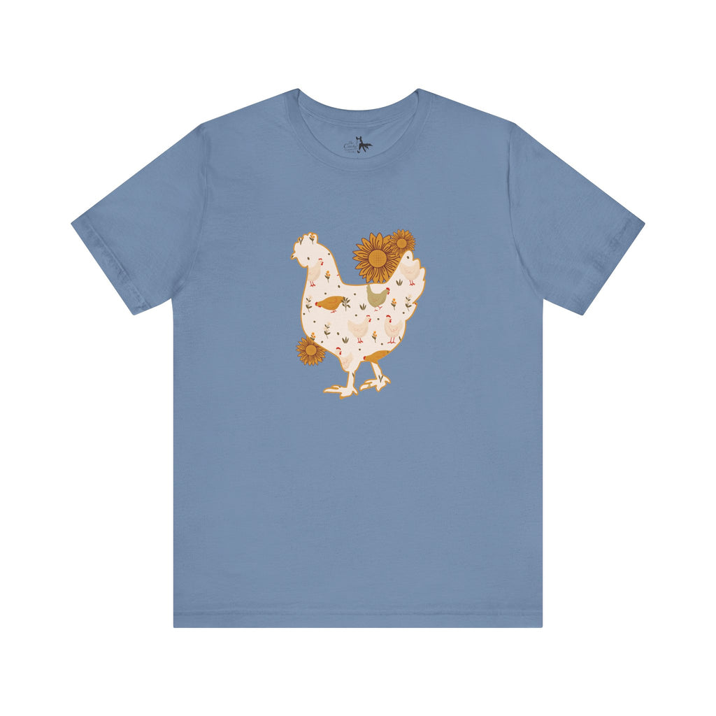 Sunflower Chicken Short Sleeve Graphic Tee T-Shirt Printify Steel Blue XS