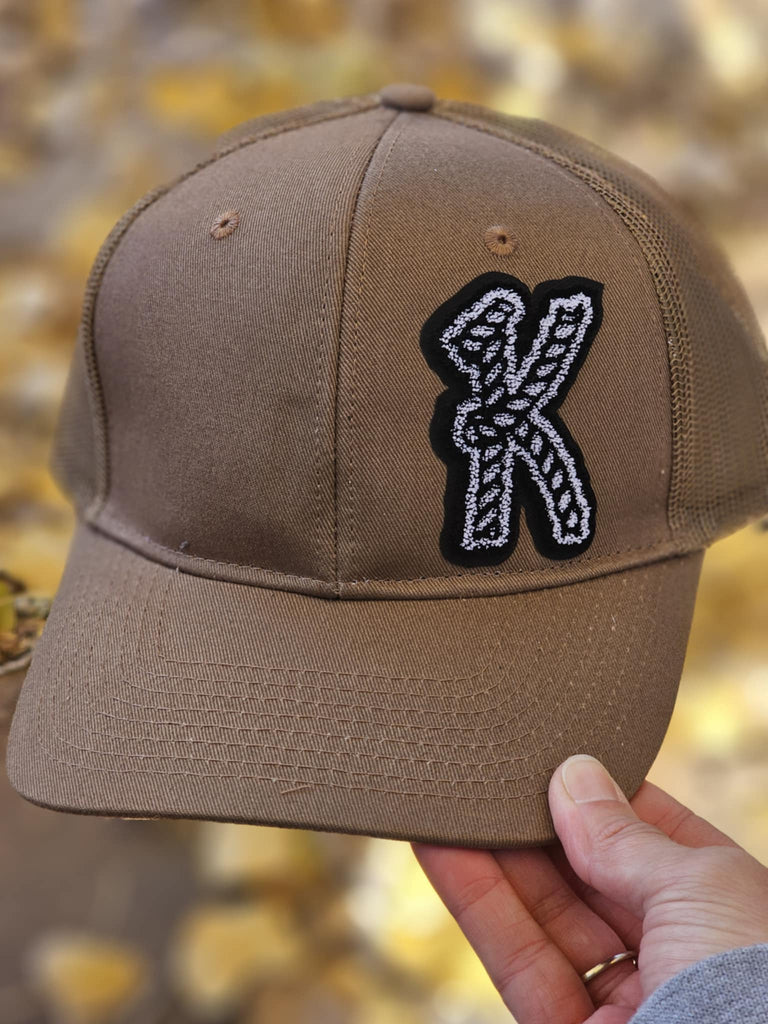 Tan Letter K Trucker Hat trucker cap The Cinchy Cowgirl