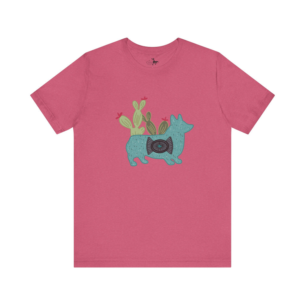 Turquoise Cactus Corgi Short Sleeve Graphic Tee [Multiple Colors] T-Shirt Printify Heather Raspberry XS