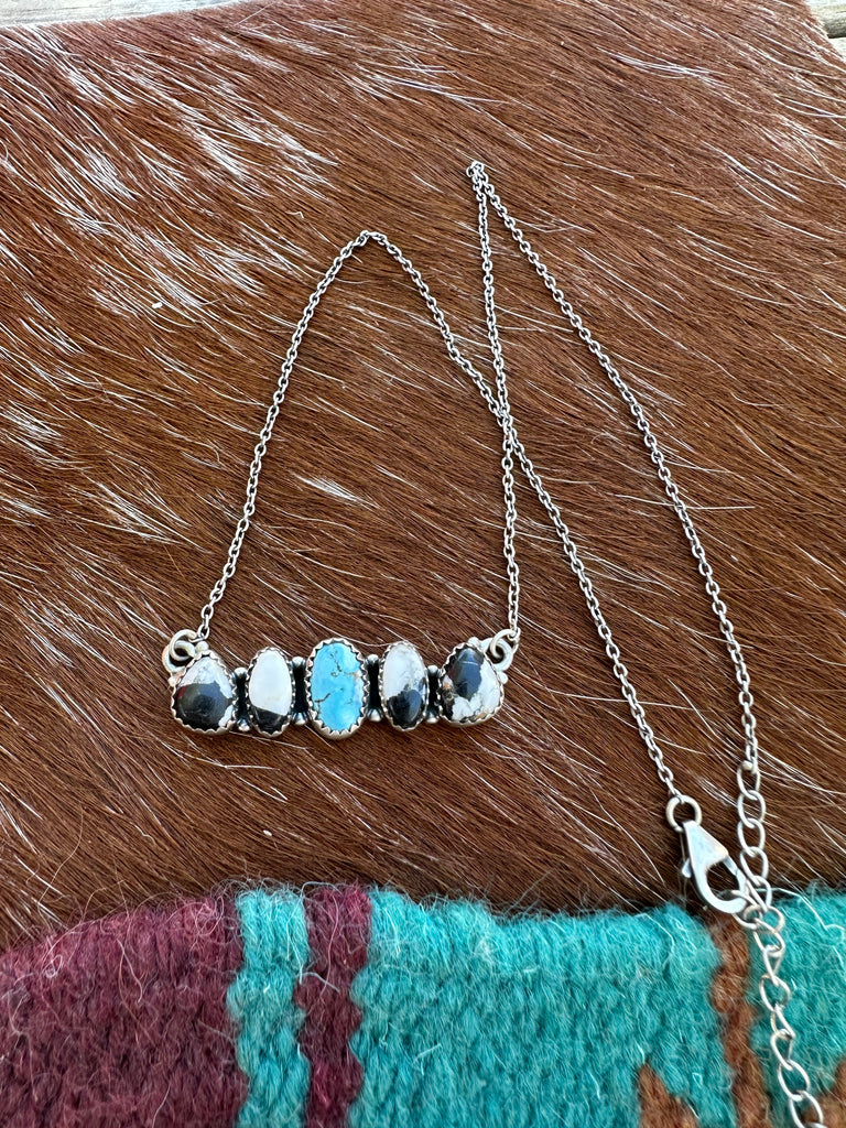 Handmade Sterling Silver, Golden Hills Turquoise & White Buffalo Bar Necklace Jewelry & Watches:Ethnic, Regional & Tribal:Necklaces & Pendants Nizhoni Traders LLC