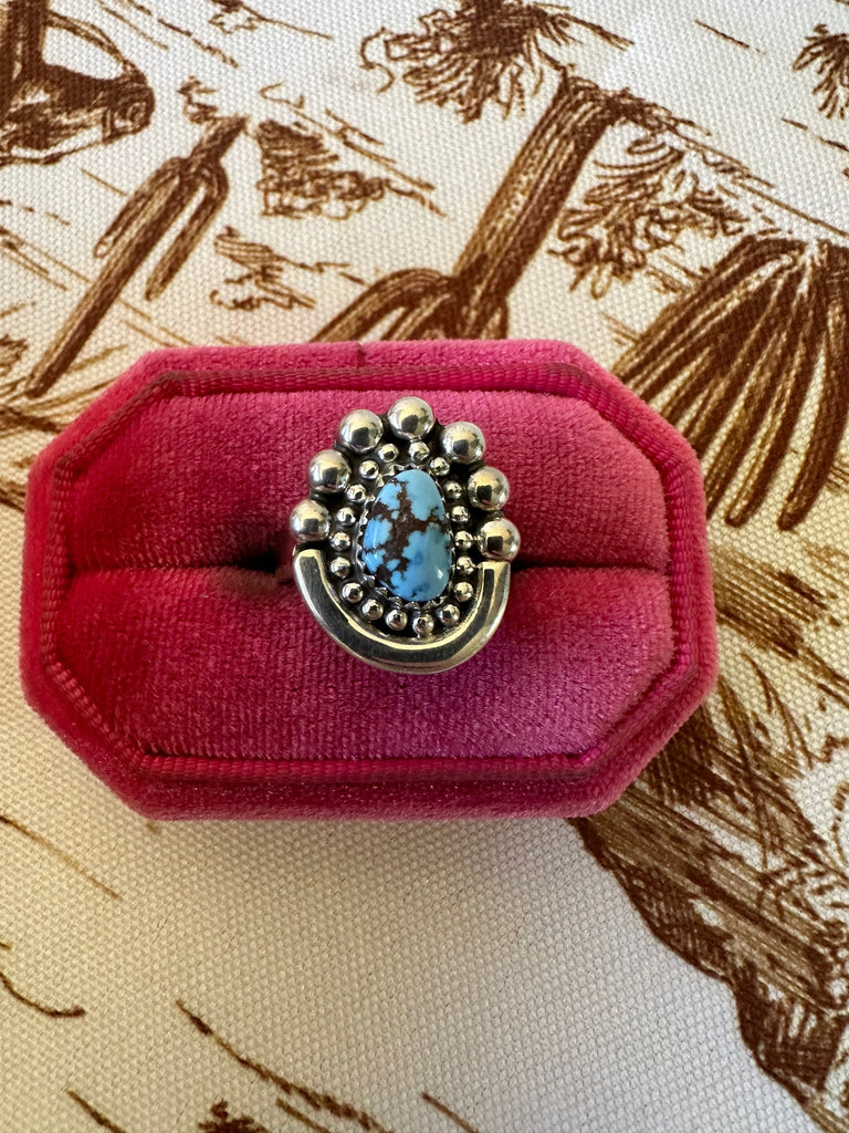 Beautiful Handmade Golden Hills Turquoise And Sterling Silver Adjustable Ring Jewelry & Watches:Ethnic, Regional & Tribal:Native American:Rings Nizhoni Traders LLC