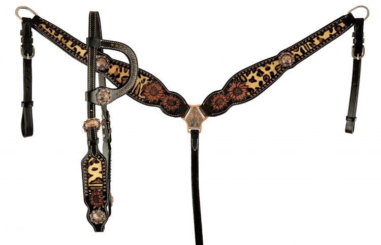 Cheetah & Sunflower One Ear Headstall headstall set Shiloh   