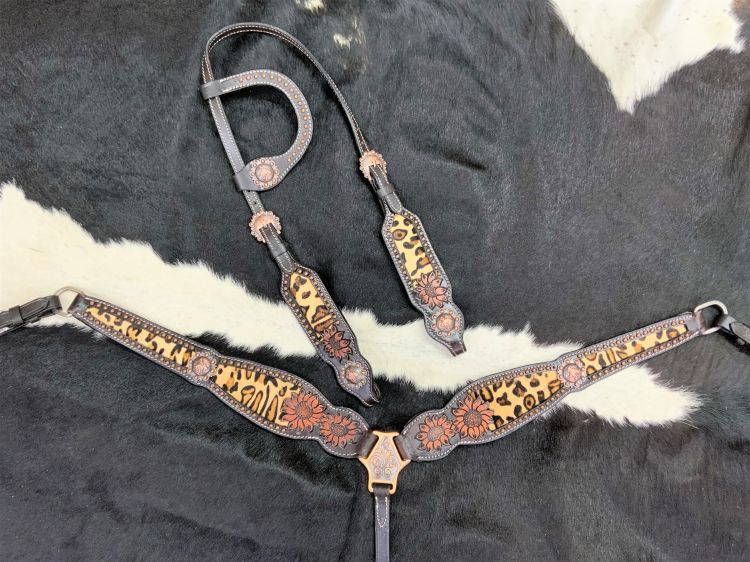 Cheetah & Sunflower One Ear Headstall headstall set Shiloh   