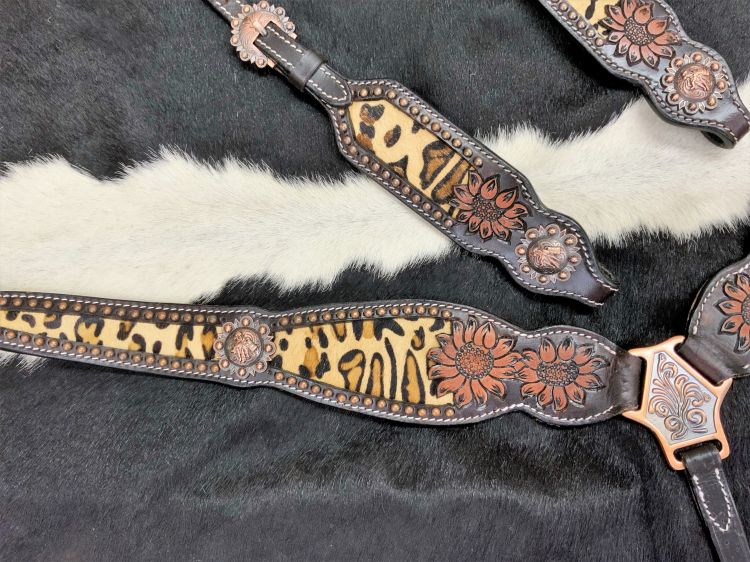 Cheetah & Sunflower One Ear Headstall headstall set Shiloh   