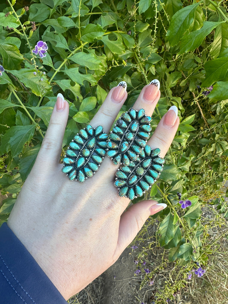 The Silverton Beautiful Handmade Kingman Turquoise And Sterling Silver Adjustable Ring Jewelry & Watches:Ethnic, Regional & Tribal:Native American:Rings Nizhoni Traders LLC