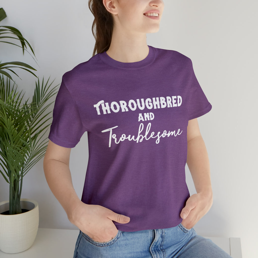 Thoroughbred & Troublesome Short Sleeve Tee Horse Color Shirt Printify Heather Team Purple XS 