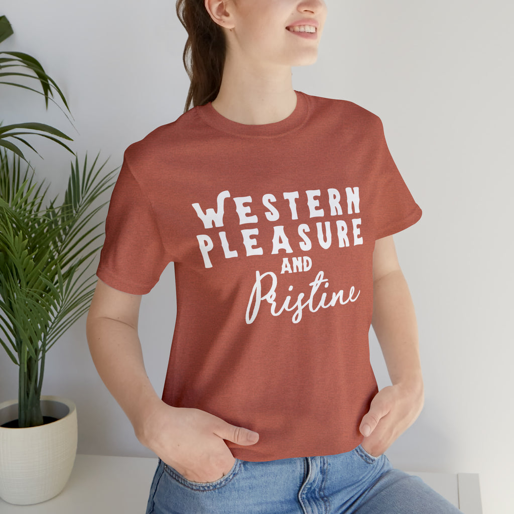 Western Pleasure & Prisitine Short Sleeve Tee Horse Riding Discipline Tee Printify Heather Clay XS 