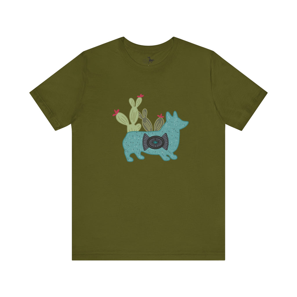 Turquoise Cactus Corgi Short Sleeve Graphic Tee [Multiple Colors] T-Shirt Printify Olive XS