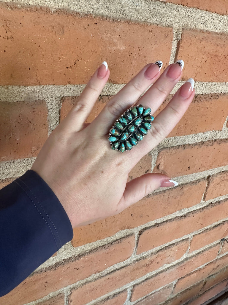 The Silverton Beautiful Handmade Kingman Turquoise And Sterling Silver Adjustable Ring Jewelry & Watches:Ethnic, Regional & Tribal:Native American:Rings Nizhoni Traders LLC