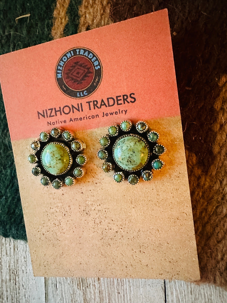 Navajo Sterling Silver & Turquoise Cluster Post Earrings NT jewelry Nizhoni Traders LLC   