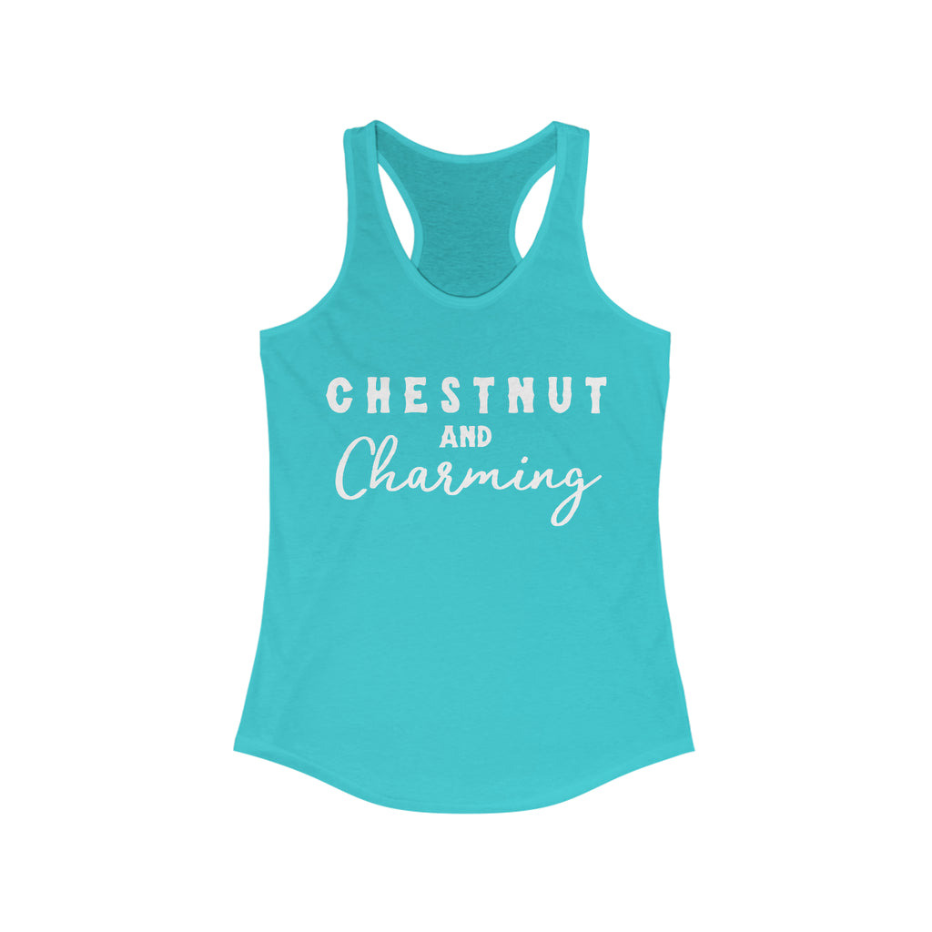 Chestnut & Charming Racerback Tank Horse Color Shirts Printify XS Solid Tahiti Blue 