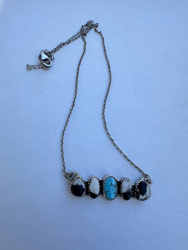 Handmade Sterling Silver, Golden Hills Turquoise & White Buffalo Bar Necklace Jewelry & Watches:Ethnic, Regional & Tribal:Necklaces & Pendants Nizhoni Traders LLC