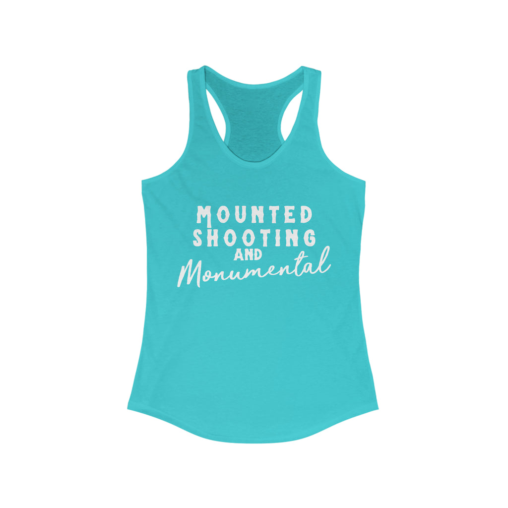 Mounted Shooting & Monumental Racerback Tank Horse Riding Discipline Tee Printify XS Solid Tahiti Blue 