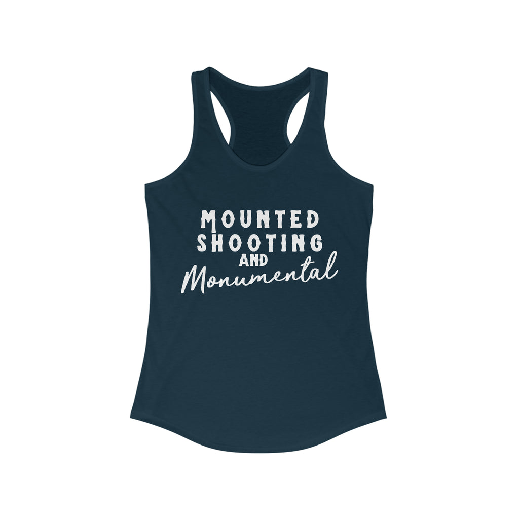 Mounted Shooting & Monumental Racerback Tank Horse Riding Discipline Tee Printify XS Solid Midnight Navy 