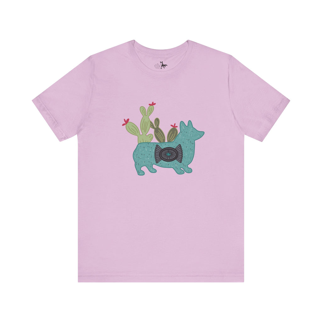 Turquoise Cactus Corgi Short Sleeve Graphic Tee [Multiple Colors] T-Shirt Printify Lilac XS