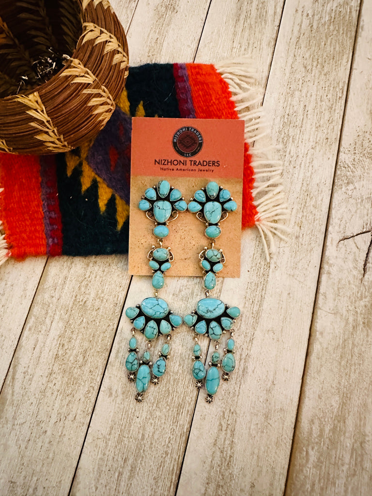 Navajo Turquoise & Sterling Silver Chandelier Dangle Earrings Jewelry & Watches:Ethnic, Regional & Tribal:Earrings Nizhonin Traders LLC