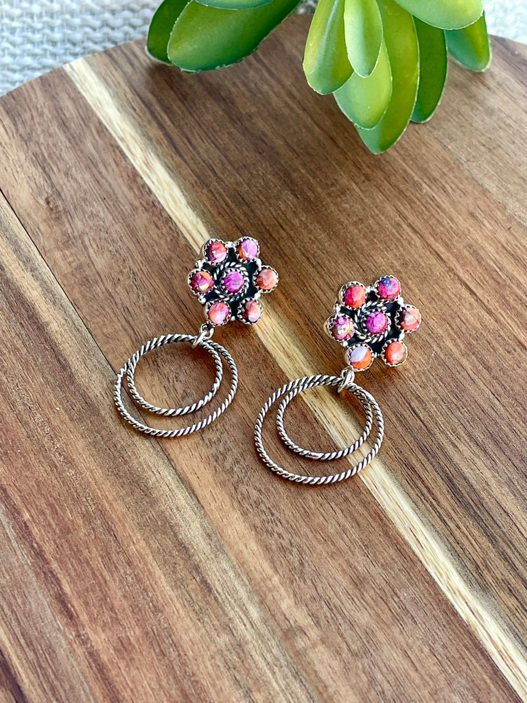 Handmade Sterling Silver & Pink Dream Mojave Post Hoop Earrings Jewelry & Watches:Ethnic, Regional & Tribal:Earrings Nizhoni Traders LLC