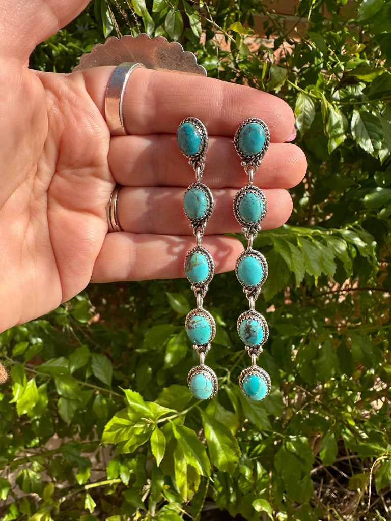 Cassidy Drop Natural Royston  Turquoise and Sterling Silver Dangles NT jewelry Nizhoni Traders LLC   