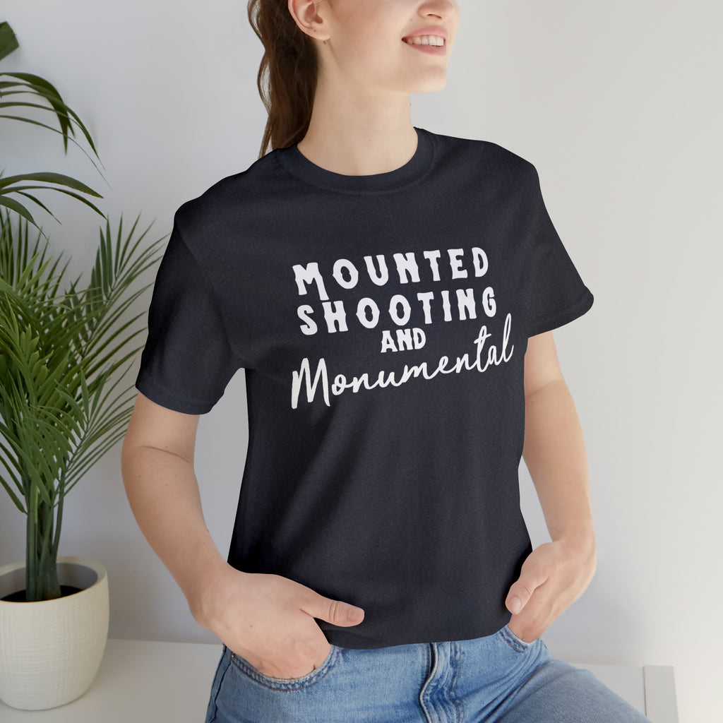 Mounted Shooting & Monumental Short Sleeve Tee Horse Riding Discipline Tee Printify Heather Navy XS 